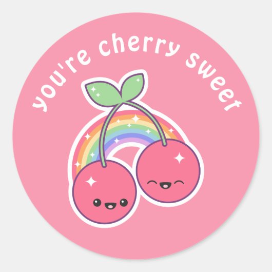Kawaii Rainbow Cherries Runder Aufkleber (Vorderseite)
