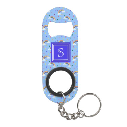 Kawaii Rainbow Clouds Personalisiert Monogram Mini Flaschenöffner (Rückseite)