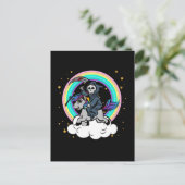 Kawaii Rainbow Grim Sensenmann Reiten Unicorn Postkarte (Stehend Vorderseite)