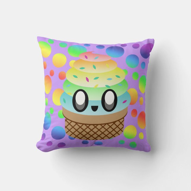 Kawaii Rainbow Ice Creme Cone Kissen (Vorderseite)