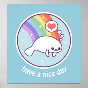 Kawaii Rainbow Manatee Poster
