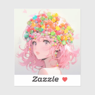 Kawaii Rainbow Pastel Candy Mushroom Anime Girl Aufkleber