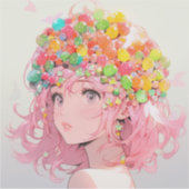 Kawaii Rainbow Pastel Candy Mushroom Anime Girl Aufkleber (Vorderseite)
