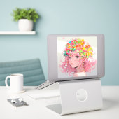 Kawaii Rainbow Pastel Candy Mushroom Anime Girl Aufkleber (Laptop auf Schreibtisch)