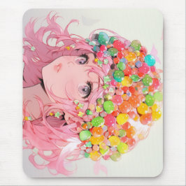 Kawaii Rainbow Pastel Candy Mushroom Anime Girl Mousepad