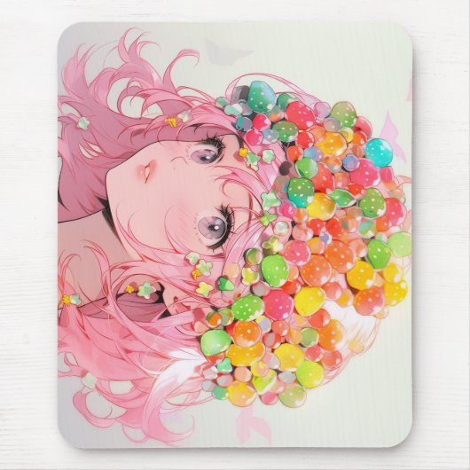 Kawaii Rainbow Pastel Candy Mushroom Anime Girl Mousepad (Vorne)