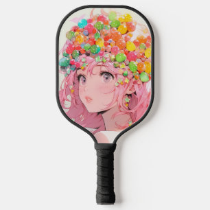 Kawaii Rainbow Pastel Candy Mushroom Anime Girl Pickleball Schläger
