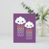 Kawaii Rainbow Rain Postkarte (Stehend Vorderseite)