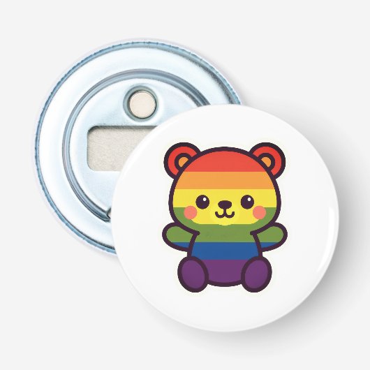 Kawaii Rainbow Teddy - Ein Niedlicher LGBTQ+-Prix- Flaschenöffner (Vorderseite)