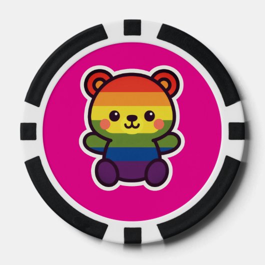 Kawaii Rainbow Teddy - Ein Niedlicher LGBTQ+-Prix- Pokerchips (Vorderseite)