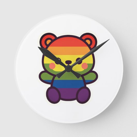Kawaii Rainbow Teddy - Ein Niedlicher LGBTQ+-Prix- Runde Wanduhr (Vorderseite)