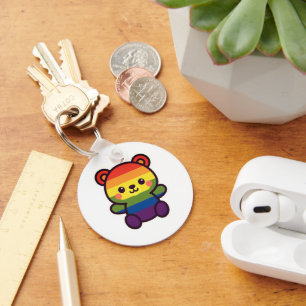 Kawaii Rainbow Teddy - Ein Niedlicher LGBTQ+-Prix- Schlüsselanhänger