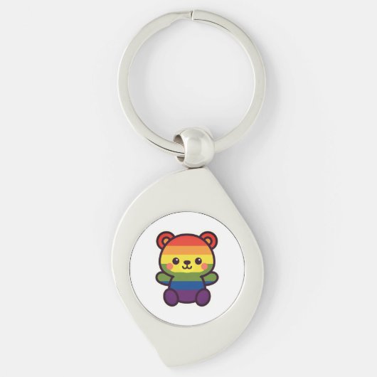Kawaii Rainbow Teddy - Ein Niedlicher LGBTQ+-Prix- Schlüsselanhänger (Vorderseite)