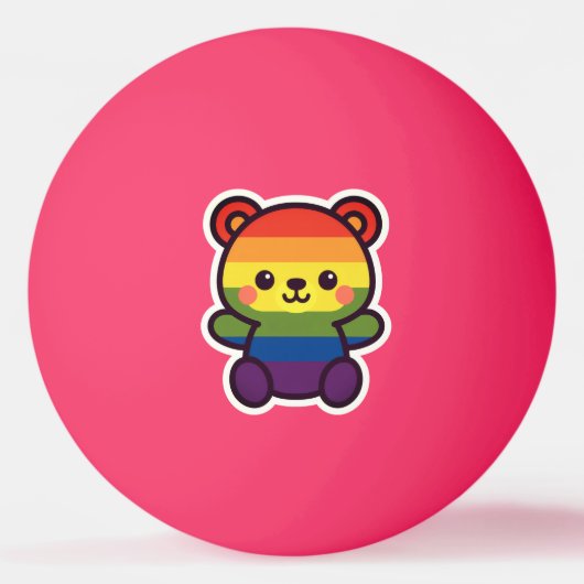 Kawaii Rainbow Teddy - Ein Niedlicher LGBTQ+-Prix- Tischtennisball (Vorderseite)