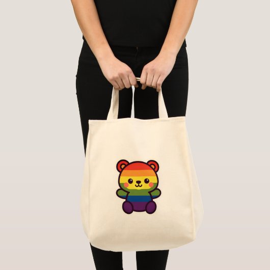 Kawaii Rainbow Teddy - Ein Niedlicher LGBTQ+-Prix- Tragetasche (Vorderseite (Produkt))
