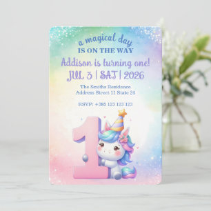 Kawaii Rainbow Unicorn 1. Geburtstag Party Einladung