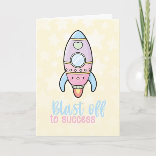 Kawaii-Rakete explodiert in Erfolgsmotivation Karte (Vorderseite)