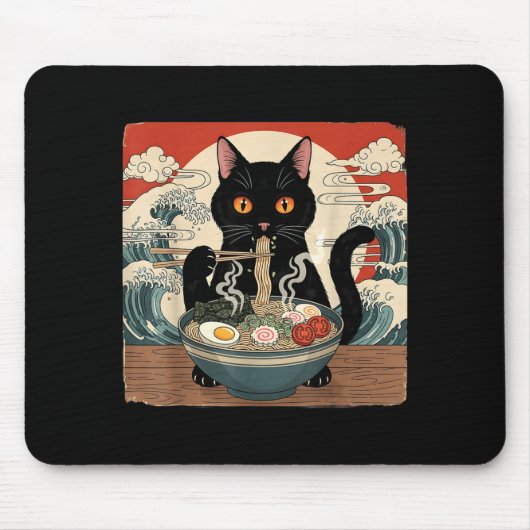 Kawaii Ramen Cat Anime Japanese Noodles Food Wave  Mousepad (Vorne)