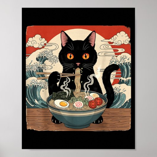 Kawaii Ramen Cat Anime Japanese Noodles Food Wave Poster (Vorne)
