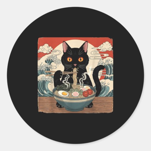 Kawaii Ramen Cat Anime Japanese Noodles Food Wave Runder Aufkleber (Vorderseite)