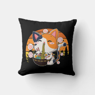 Kawaii Ramen Cat Anime Japanischer Neko Noodle Fun Kissen