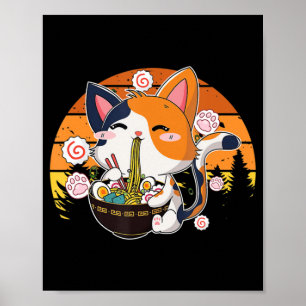 Kawaii Ramen Cat Anime Japanischer Neko Noodle Fun Poster