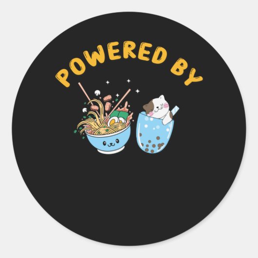 Kawaii Ramen & Cat Design | Powered Ramen and Cat Runder Aufkleber (Vorderseite)