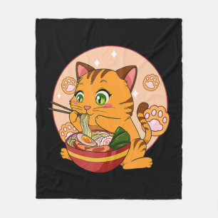 Kawaii Ramen Cat Japanisch Neko Noodle Anime Gift  Fleecedecke