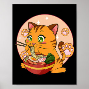 Kawaii Ramen Cat Japanisch Neko Noodle Anime Gift  Poster