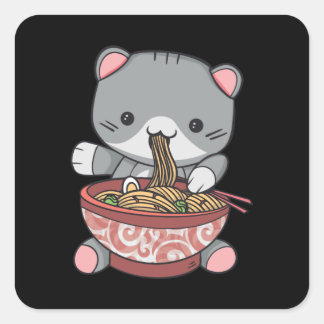 Kawaii Ramen Kat-Nudelschale mit Chock-Sticks Quadratischer Aufkleber