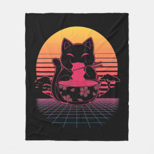 Kawaii Ramen Neko Retro Katze Japanisches Noodle A Fleecedecke