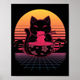 Kawaii Ramen Neko Retro Katze Japanisches Noodle A Poster