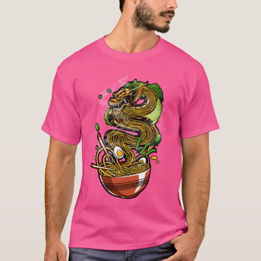 Kawaii Ramen Noodles Bowl Chopsticks Dragon Anime T-Shirt (Vorderseite)