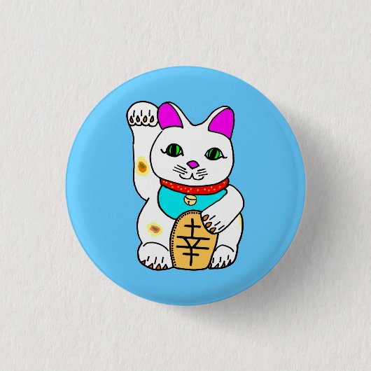 Kawaii Rave Lucky Cat Maneki Neko Button (Vorderseite)