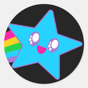Kawaii Rave Neon Star Rainbow Runder Aufkleber