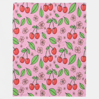 Kawaii Red Cherry Vibes Cute Girly Aesthetic Fleecedecke
