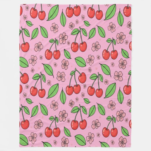 Kawaii Red Cherry Vibes Cute Girly Aesthetic Fleecedecke (Vorderseite)