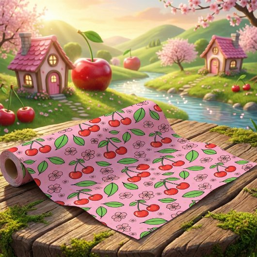 Kawaii Red Cherry Vibes Cute Girly Aesthetic Geschenkpapier