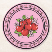 Kawaii Red Cherry Vibes Cute Girly Aesthetic Runder Pappuntersetzer (Vorderseite)