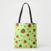 Kawaii Red Fruits Pattern in Lime Green Tasche (Vorderseite)