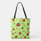Kawaii Red Fruits Pattern in Lime Green Tasche (Rückseite)