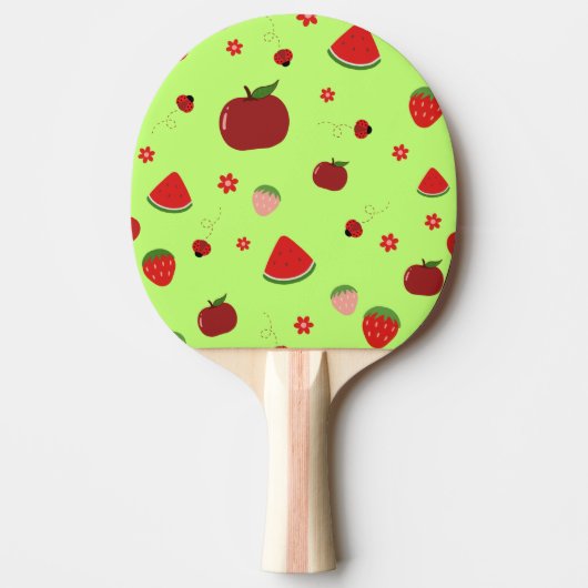 Kawaii Red Fruits Pattern in Lime Green Tischtennis Schläger (Vorderseite)