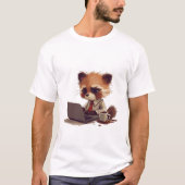 Kawaii Red Panda Arbeiten am Laptop mit Kaffee Spi T-Shirt (Vorderseite)