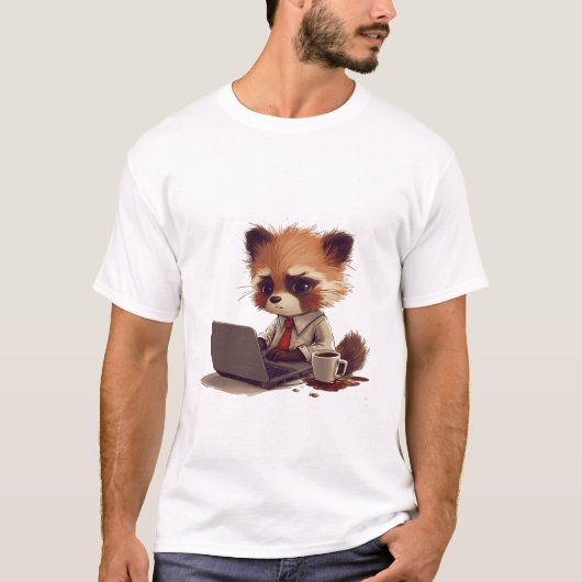 Kawaii Red Panda Arbeiten am Laptop mit Kaffee Spi T-Shirt (Vorderseite)