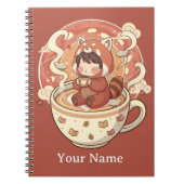 Kawaii Red Panda Coffee Study Spiral Notebook Notizblock (Vorderseite)