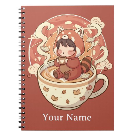 Kawaii Red Panda Coffee Study Spiral Notebook Notizblock (Vorderseite)