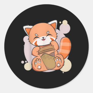 Kawaii Red Panda Drink Coffee Cup Anime Bear Runder Aufkleber