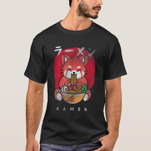Kawaii Red Panda Eating Ramen I Liebe Ramen T-Shirt (Vorderseite)