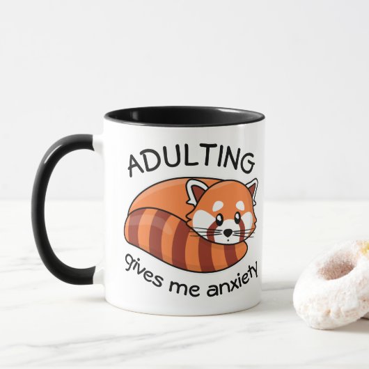 Kawaii Red Panda: Erwachsenwerden gibt mir Angst Tasse (Mit Donut)