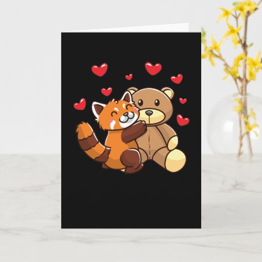 Kawaii Red Panda With Stuffed Karte (Gelbe Blume)